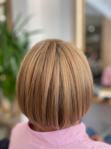 Short blonde bob colour and cut at Venera Hair, Hampstead